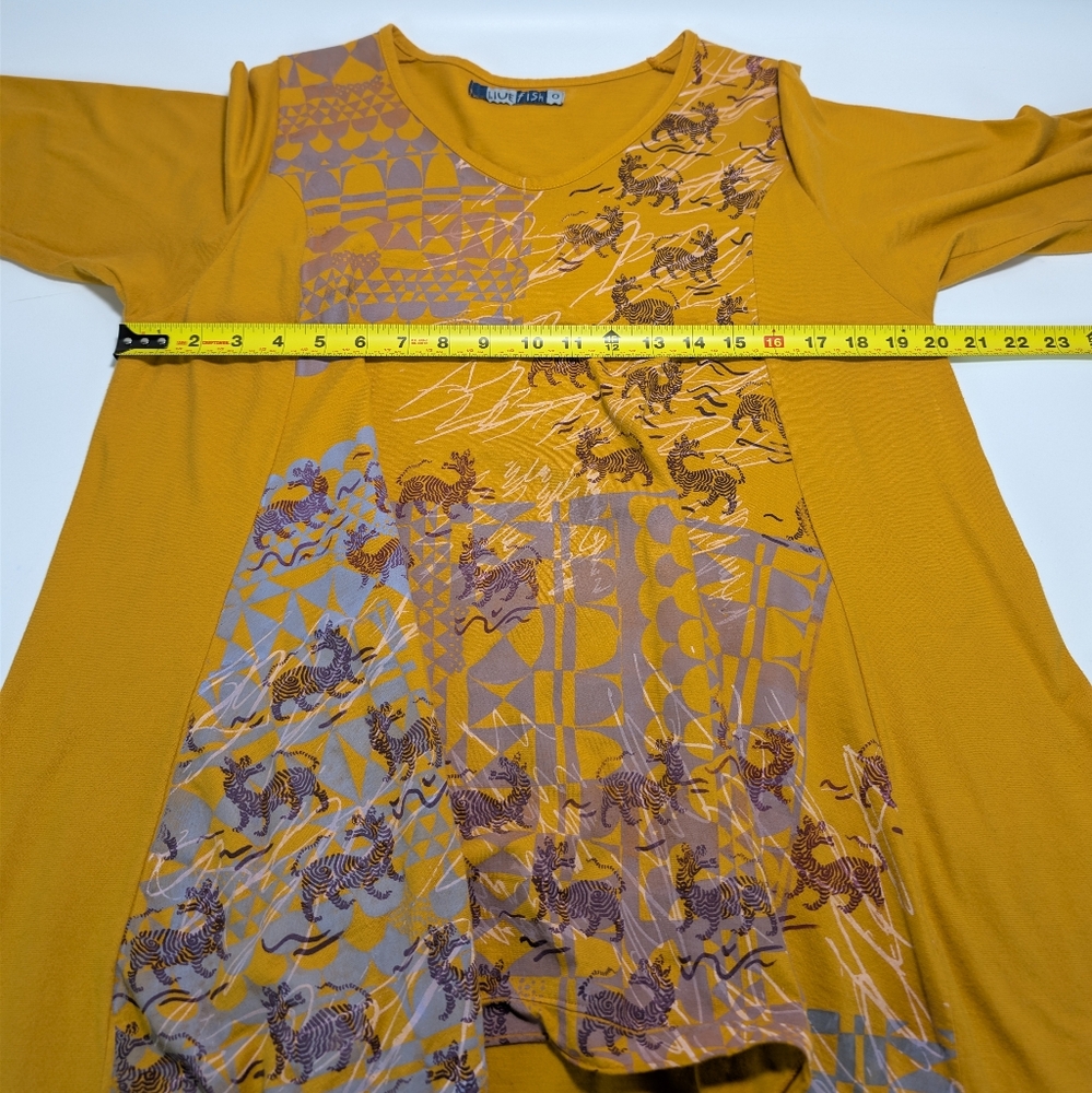 Blue Fish Block Print Half Sleeve V-neck Dress - Picture 7 of 10